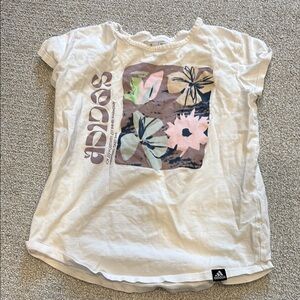 Adidas White and Pink Graphic Tee Short Sleeve